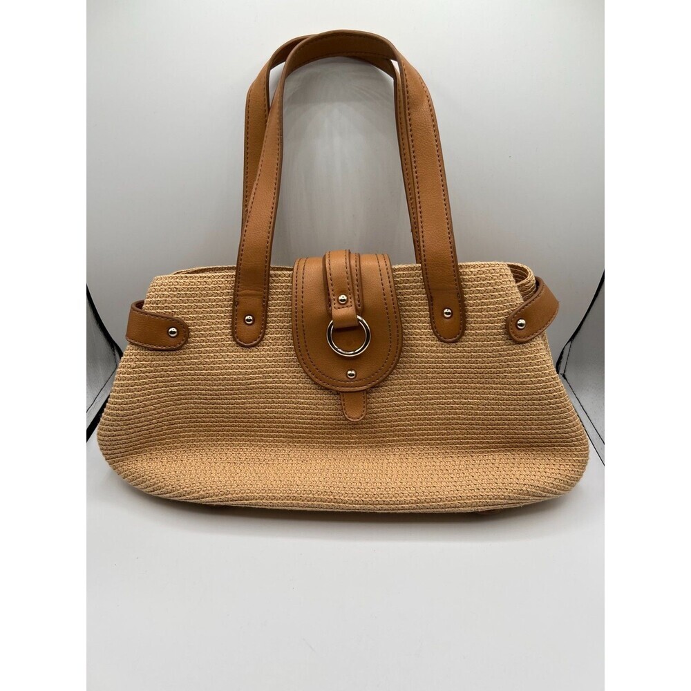 Liz Claiborne Straw Tote Handbag Beige Woven Shoulder Bag Summer Purse
